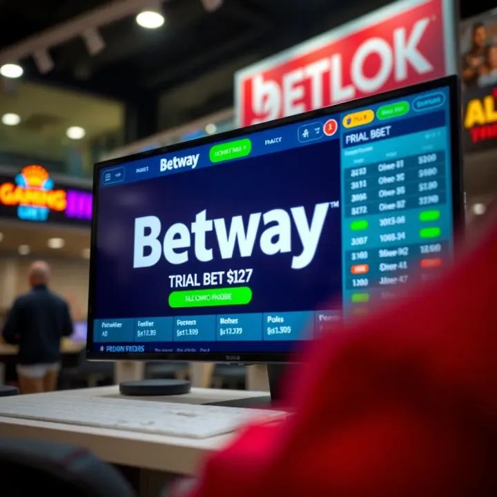 Mobile phone displaying the Betway app login screen with Nigerian flag in the background