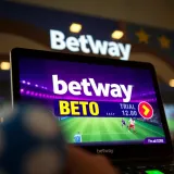 Illustration of the Betway 5 Lions slot game interface with symbols and free spins notification